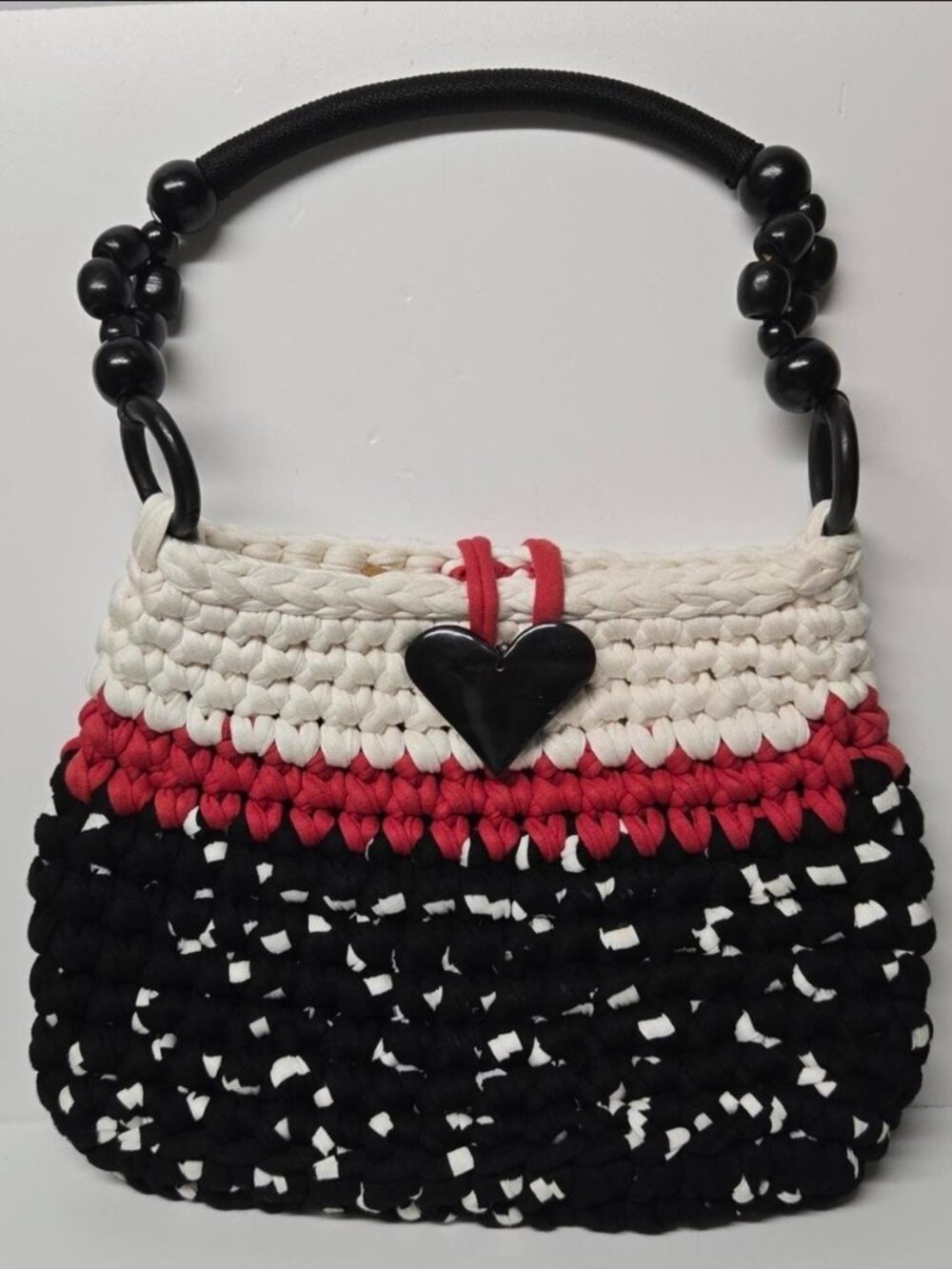 Bohemian handmade crochet Purse | Red+ Black + White